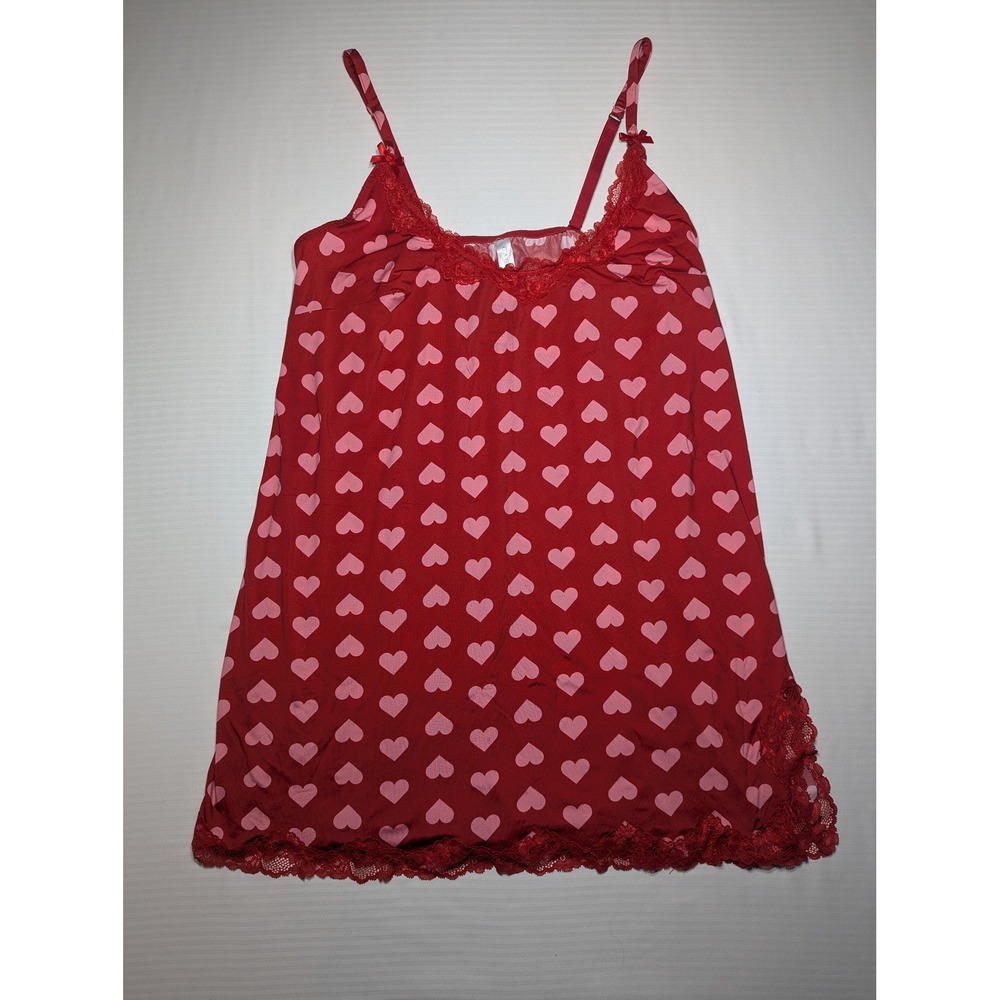 Cacique Heart Print Lace Camisole 18 20 Red Pink Y2K Coquette Lingerie Top NWT